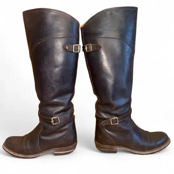 VTG Frye Dorado Dark Brown Leather Tall Riding Boots sz 5.5 Goodyear Welt, Spain - Picture 3 of 13